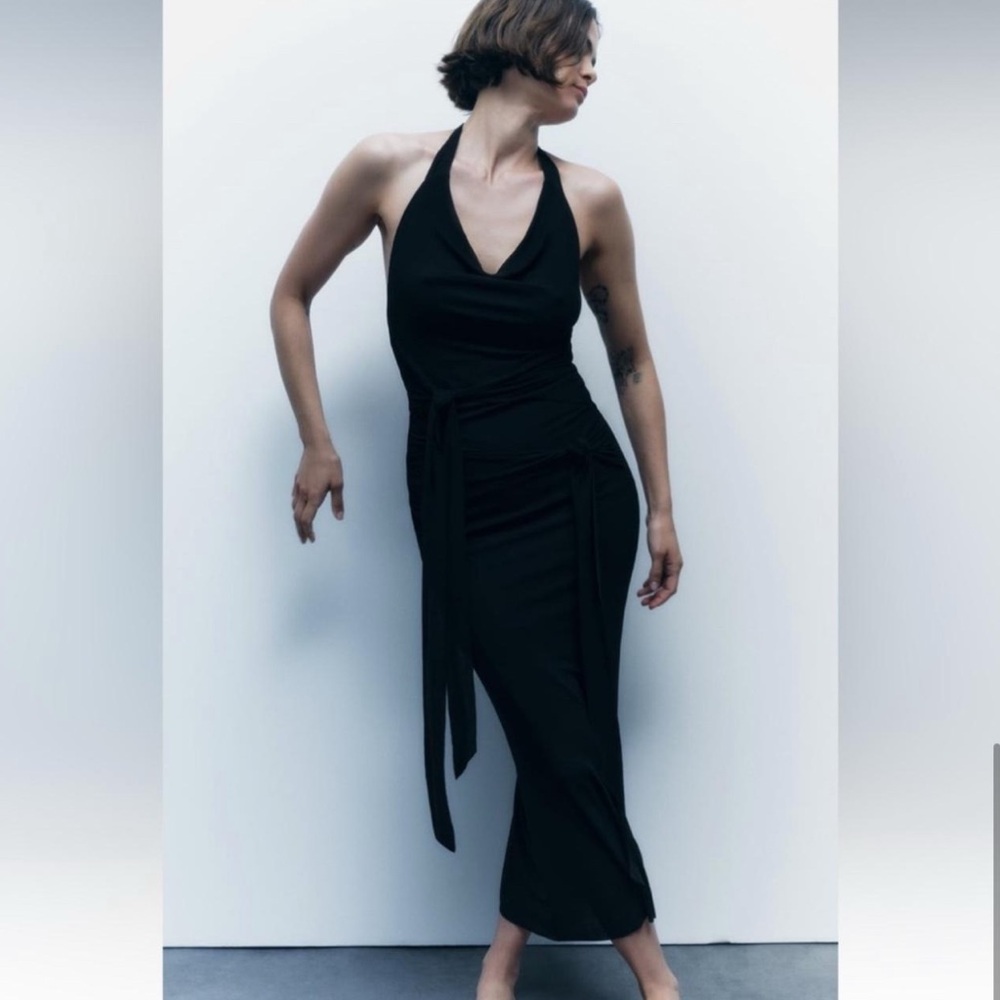 ZARA Long Knotted Halter Dress